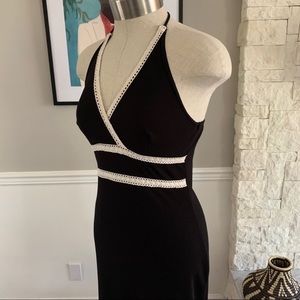 Vintage Halter Dress 90s Black & Ivory Crochet Trim Byer Too !SIze Small
